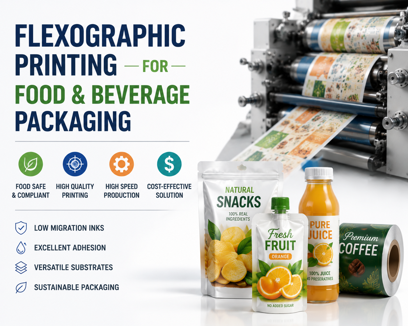 Impress&atilde;o flexogr&aacute;fica para embalagens de alimentos e bebidas